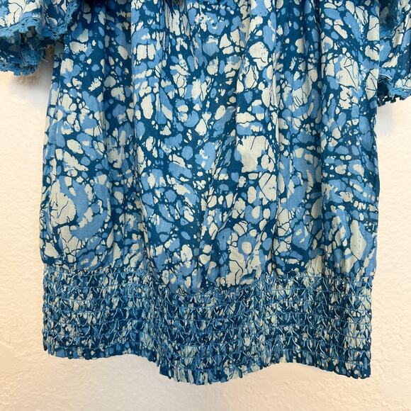 NWT House Of Harlow 1960 Smocked Ruffle Sleeveless Blouse Martine Blue Small - Picture 4 of 11